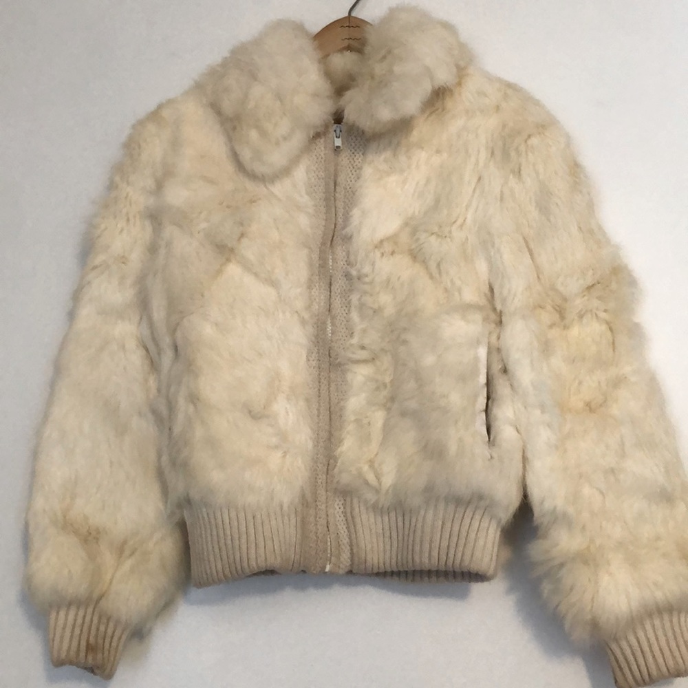 Vintage real fur cream bomber coat